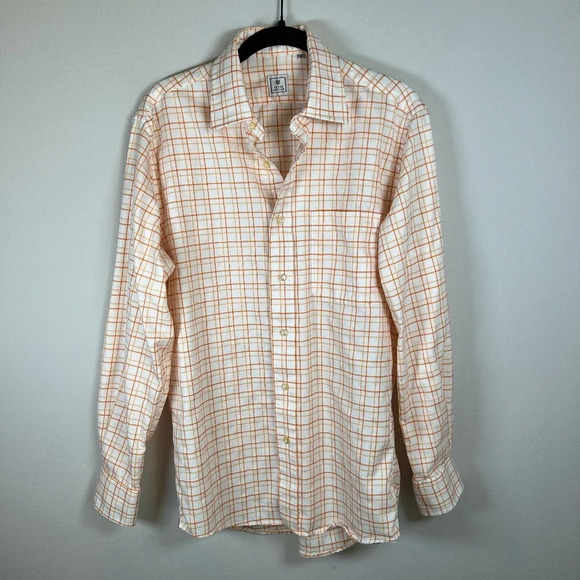 Peter Millar Men’s 15R Plaid Button Up Shirt Orange White Cotton Checkered Small - Picture 1 of 11